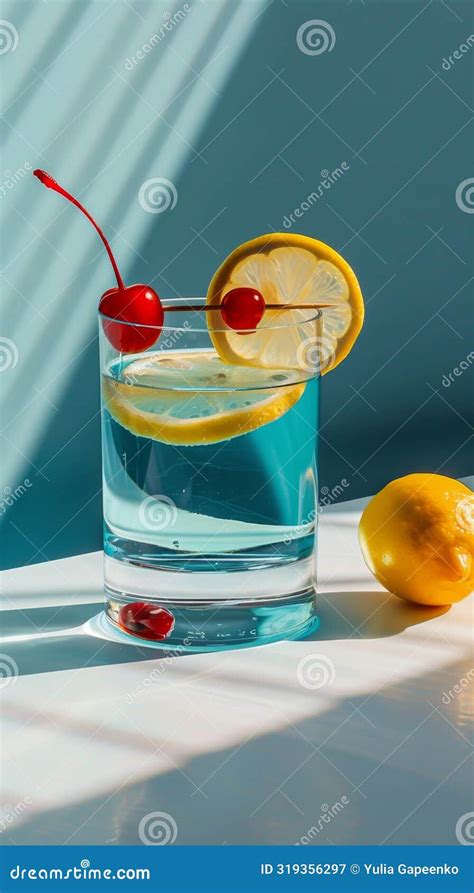 Glass Of Blue Liquid With Orange Slice And Cherries Stock Image Image Of Detail Garnished