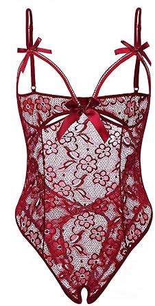 Amazon Aranmei Women Lace Bodysuit Lingerie One Piece Teddy Nightwear Wine Red Clothing