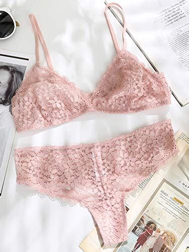 Awake Lingerie Selected Womens Floral Lace Bralette Sexy Cute Bra And Thong Set Triangle Soft