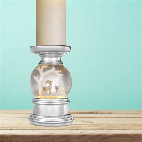 Haute Decor Snowburst Christmas Snow Globe Candle Holder Deer