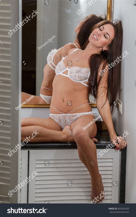 Beautiful Sexy Brunette Lingerie Sitting Bathroom Stock Photo Shutterstock