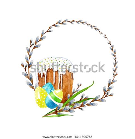 Easter Wreath Pussy Willow Easter Cake Stock Illustration