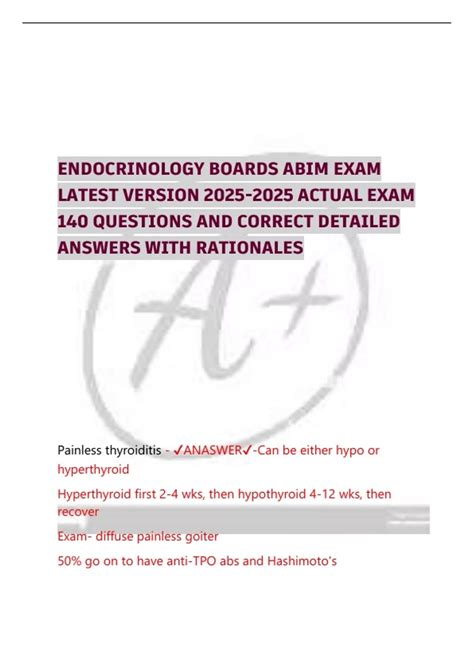 ENDOCRINOLOGY BOARDS ABIM EXAM LATEST VERSION ACTUAL EXAM 140 QUESTIONS
