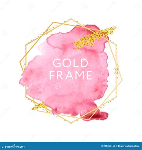 Pink And Nude Brush Strokes And Gold Frame Abstract Vector Watercolor Background Stock Vector