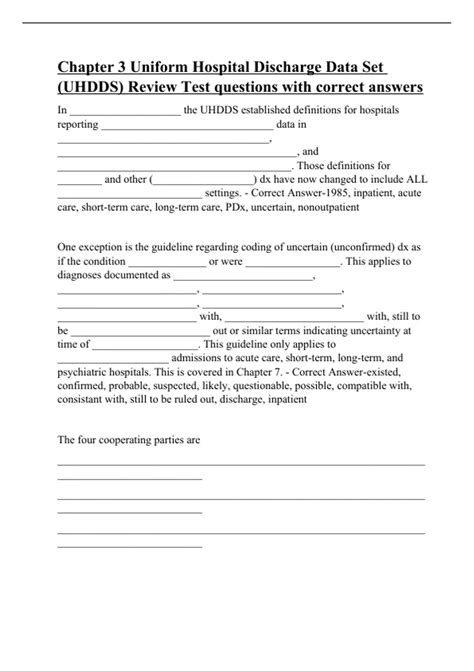Chapter 3 Uniform Hospital Discharge Data Set (UHDDS) Review Test
