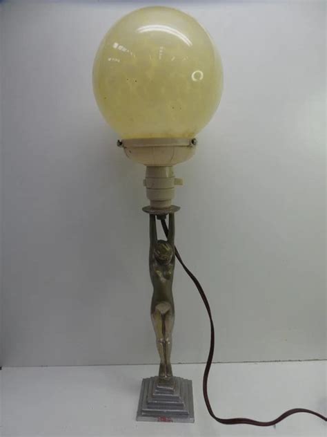 Art Deco Chrome Diana Naked Lady Statue Lamp Mottle Glass Ball Lightshade Picclick Au