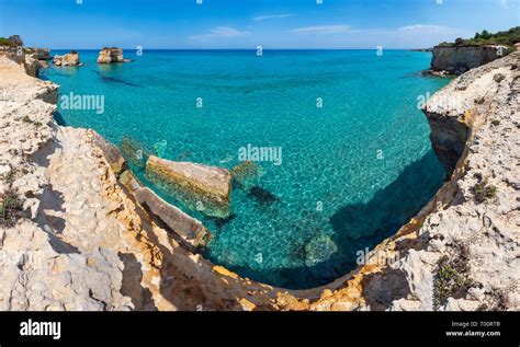 Picturesque Seascape With White Rocky Cliffs Sea Bay Islets And