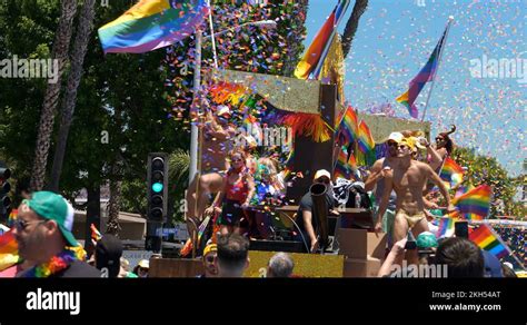 People At LGBT Gay And Lesbian Pride Parade In Los Angeles California K Stock Video Footage