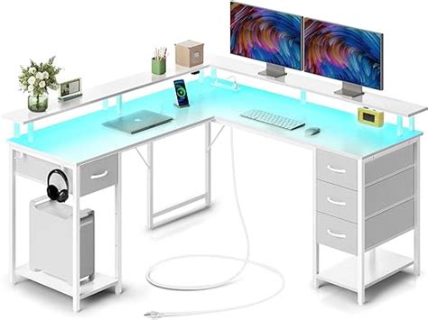 Seventable Computer Desk L Shaped Gaming Desk With Drawers And Power