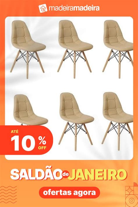 Kit Cadeiras Dkr Charles Eames Wood Estofada Boton Nude Madeiramadeira