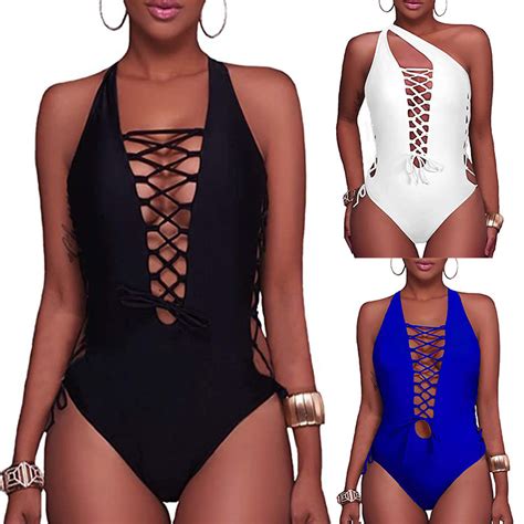 Solid Color One Piece Swimsuit Strap Multi Rope Crossover Sexy Hollow Bikini Fitness Swimwear
