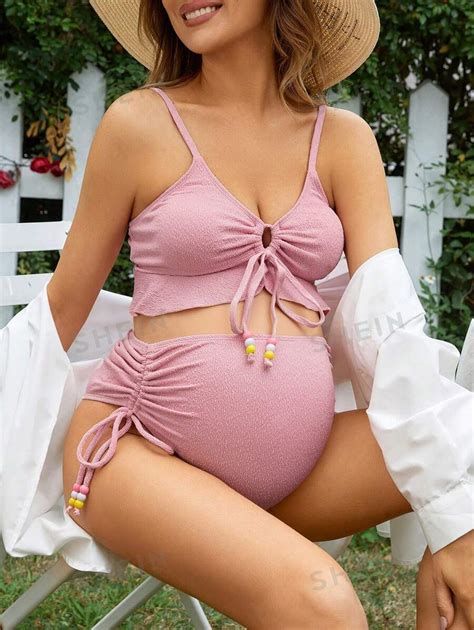 Shein Conjunto De Bikini Para Maternidad Con Textura Recortada Traje