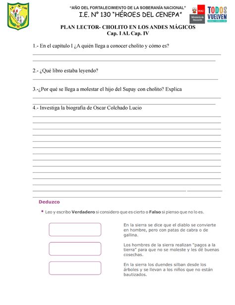 Plan lector cholito en los andes mágicos - “AÑO DEL FORTALECIMIENTO DE