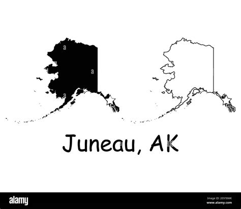 Juneau Alaska Ak State Map Usa With Capital Star Black Silhouette And