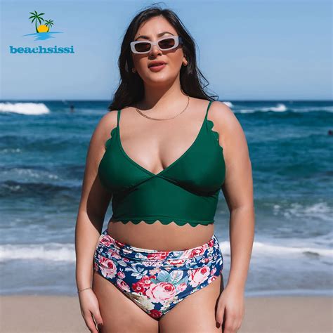 Beachsissi Plus Size Scolloped Hem Bikini Set 2 Piece Floral Print