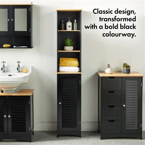 Tall Bathroom Cabinet Black Wooden Tallboy Storage Cupboard W Shelv Quildinc