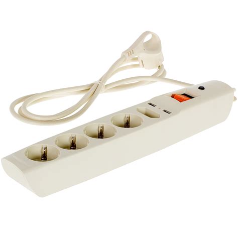 Сетевой фильтр Эра SFU 5 розеток с заземлением 3x0.75 мм 2 USB 2200 Вт ...