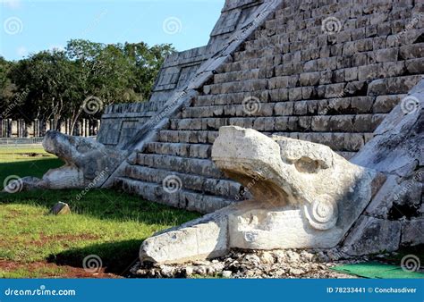 plumed serpent columns stock image image  itza mayan