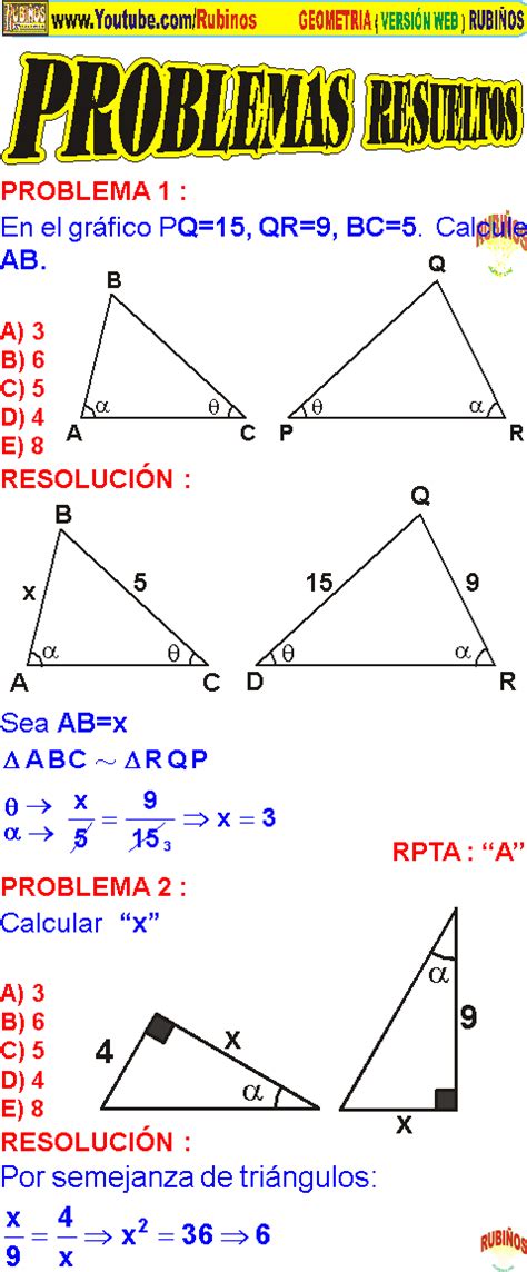 Semejanza De Tri Ngulos Ejercicios Resueltos