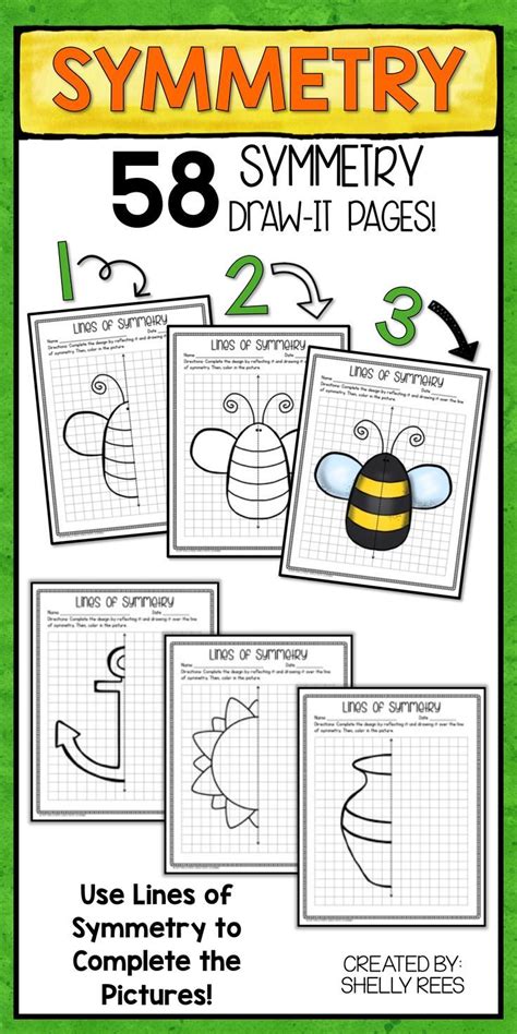 Symmetry Drawing Lines of Symmetry Art Worksheets | Symmetry activities ...