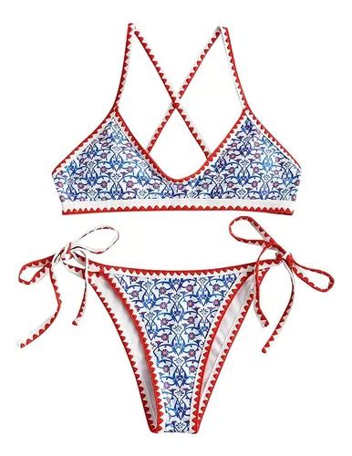 Traje De Ba O Bikini Con Lazo Lateral Y Halter Bohemio Mujer Meses Sin Inter S