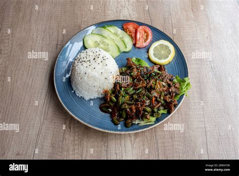 Asian Dishe Culinary Still Life Thaï Basil With White Rice Bell