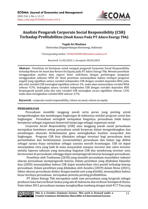 Pdf Analisis Pengaruh Corporate Social Responsibility Csr Terhadap