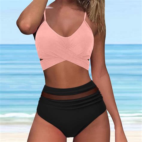 Dihao High Waisted Bikini Set For Women Clearance Plus Size Women S Sleeveless Color Bikini Set
