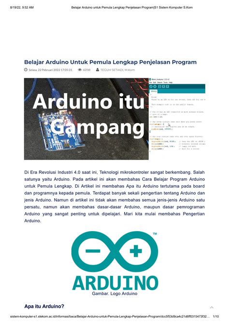 Solution Belajar Arduino Untuk Pemula Lengkap Penjelasan Program S1 Sistem Komputer S Kom