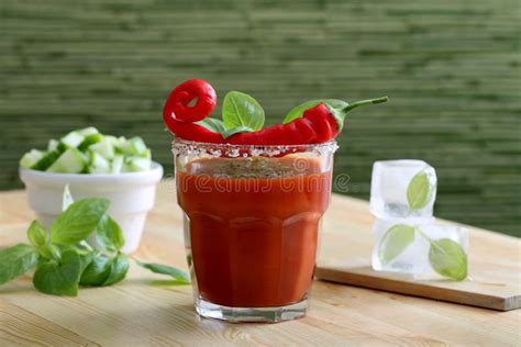 Drink Or Cocktail With Tomato Juice And Red Hot Chilli Stock Photo Image Of Spicy Mary