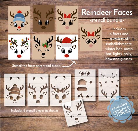 Reindeer Faces Stencil Pack Wallcutz Crafts