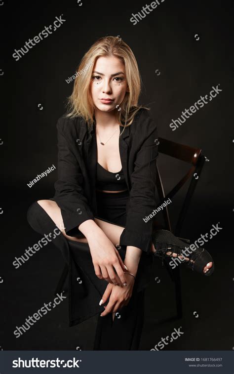 Portrait Blonde Girl Black Background Isolated Stock Photo Shutterstock