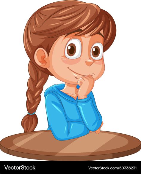 Cartoon Girl Thinking With Hand On Chin Royalty Free Vector