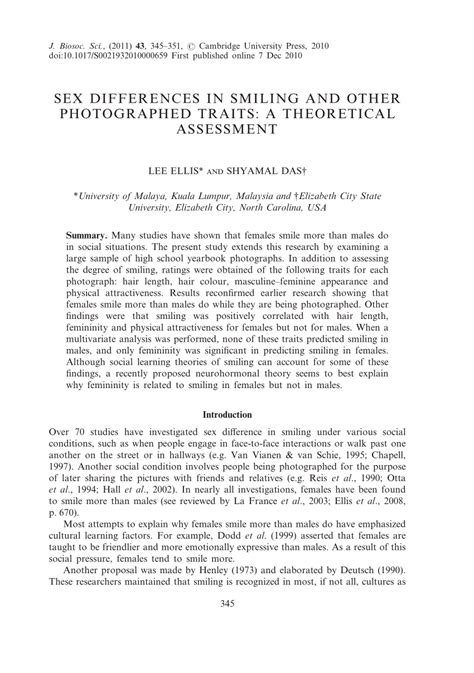 PDF Sex Differences In Smiling And Other Photographed Traits A Theoretical Assessment