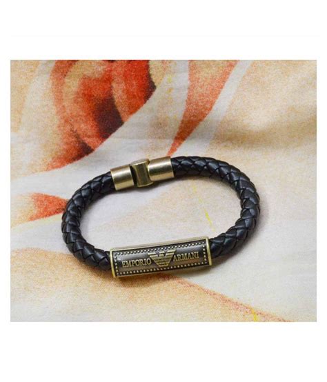 Sullery Mens Braided Leather Bracelet With Emporio Armani Charm