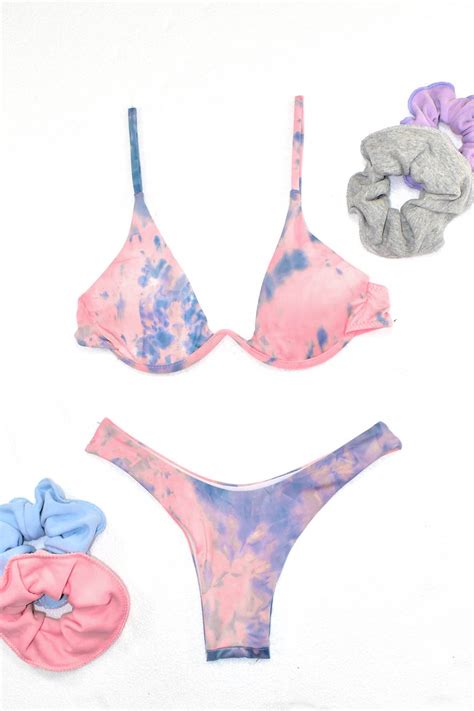 Μαγιό Set Bikini tie dye με μπανέλα ροζ Owtwo