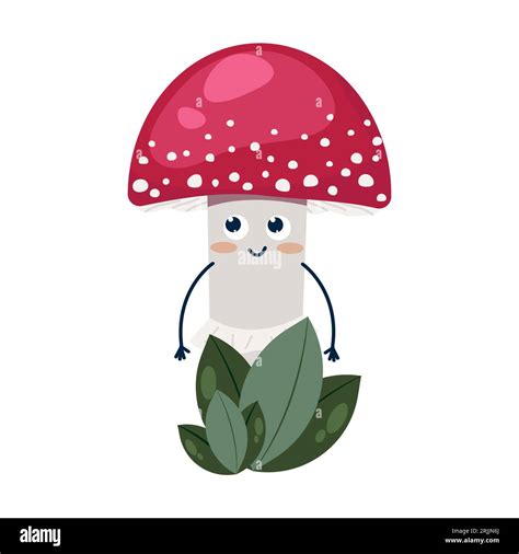 Funny Fly Agaric With Face Childrens Cartoon Character Edible And