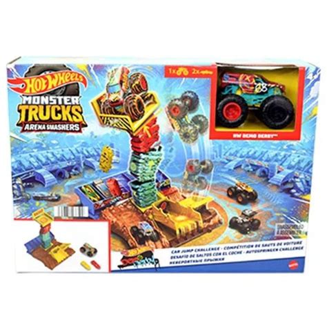 Hot Wheels Monster Trucks Arena Smashers Car Jump Challenge pályaszett és Demo Derby