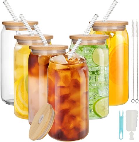 ZgoEC 16oz Cocktail Gläser Set Trinkgläser mit Deckel und Strohhalm