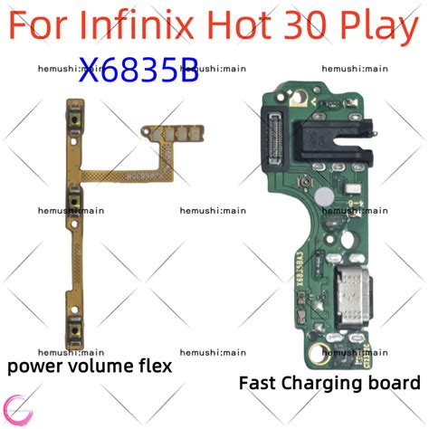 For Infinix Hot 30 Play X6835B Power Volume Flex Button Switch USB Charger Charging Port Board