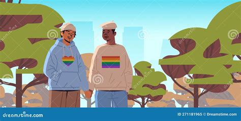 Gays Couple Holding Hands Lgbt Rainbow Flag Gay Lesbian Love Parade Pride Festival Transgender