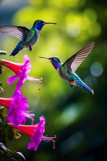 Premium Photo Ummingbird Violet Sabrewing Big Blue Bird Flying Next