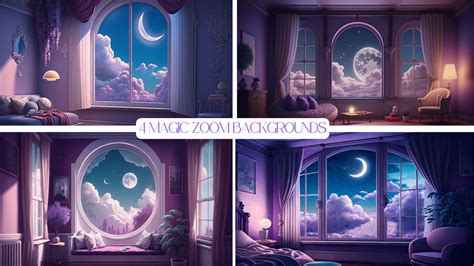 Magical Zoom Backgrounds ,window With Fluffy Clouds and the Moon for ...