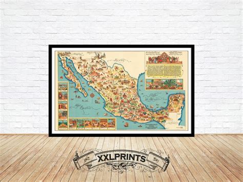 Old Map of Mexico, 19th Century Map, Pictorial Map, Fine Reproduction ...