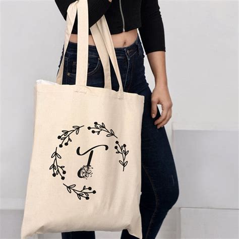 T Letter Initial Canvas Tote Bag Initials Bags Logo Tote Bags