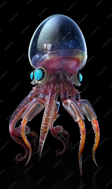 premium ai image space squid alien wearing  translucent cyber