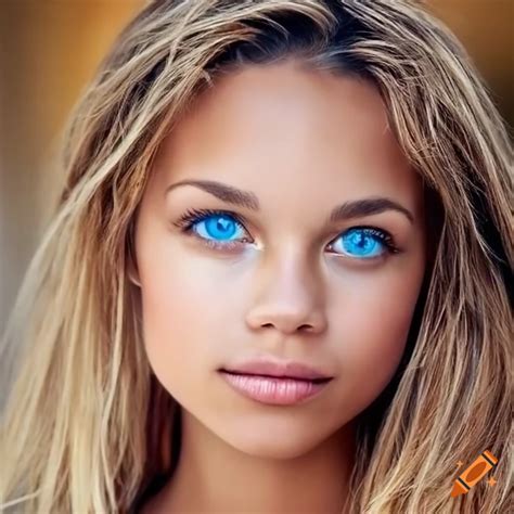 Blond Hair Blue Eyes Latina White Mixed Ethnicity Beautiful Woman Round Cheeks Gold Eyes On Craiyon