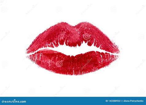 Red Lipstick Mark Beautiful Big Lips Kiss Isolated. Stock Photo - Image ...