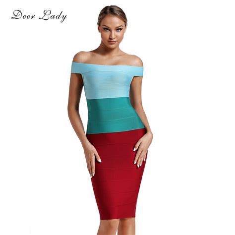 Deer Lady Hl Bandage Dresses Women 2019 New Arrival Ombre Off Shoulder Bandage Dress Gradient