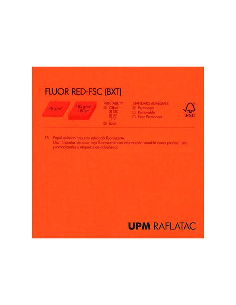 Adhesivo Fluorescente Rojo Mate Fluor Red X Upm Raflatac